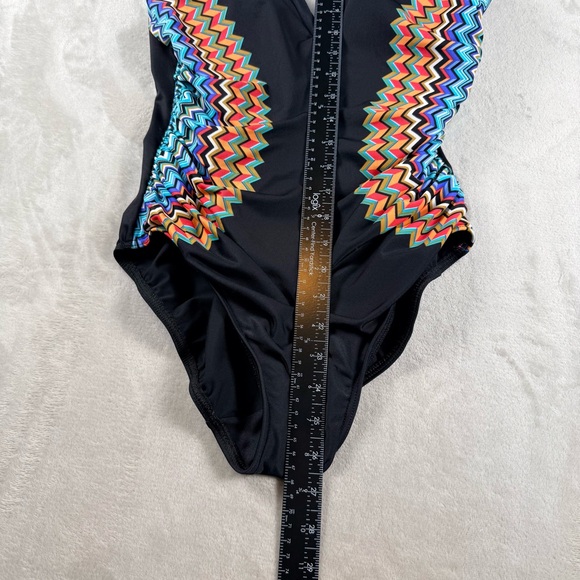 Miraclesuit Black Shaping One Piece Swimsuit Colorful Chevron Panels – Size S - Picture 6 of 11
